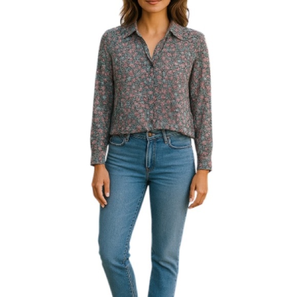 VINTAGE Liberty Floral Jeremy Scott Braemar Button Front Blouse Pink Blue Size 8 - Picture 1 of 13